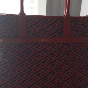 Versace Red and Black Geometric Tote